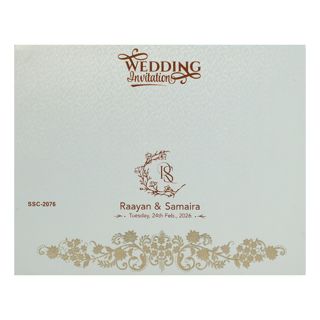 White Gold Floral Ornate Padded Wedding Card-KSSC2076