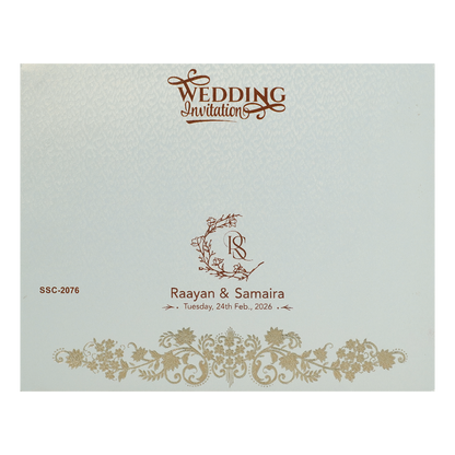 White Gold Floral Ornate Padded Wedding Card-KSSC2076