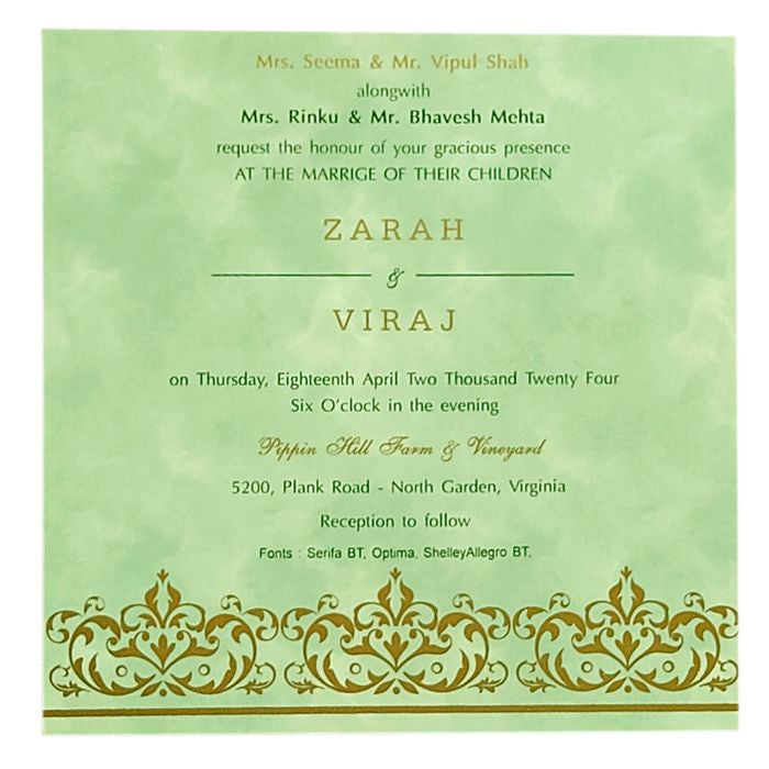Green Shade Single Sheet Invitation Card-King of Cards