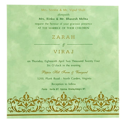 Green Shade Single Sheet Invitation Card-King of Cards