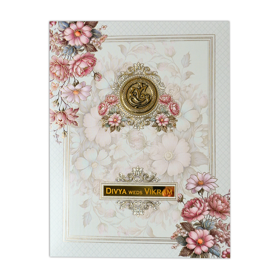 Pink Floral Padded Wedding Card-KNMO9311