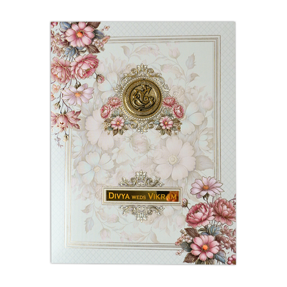 Pink Floral Padded Wedding Card-KNMO9311