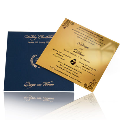 Kingofcards Gold Acrylic Floral Invitation Card With Blue Cover-KNAG3703B