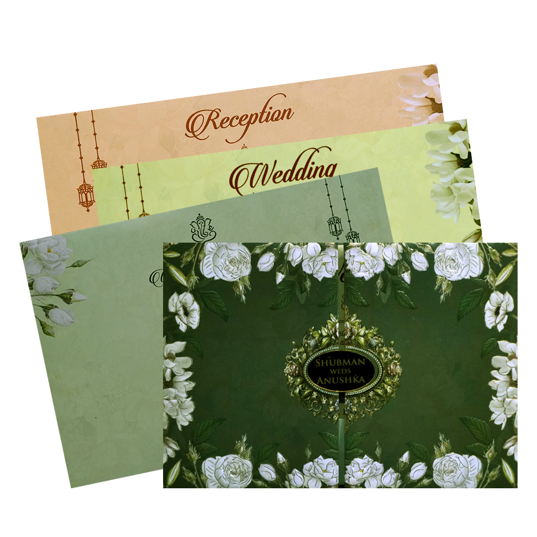 Dark Green Padded Marriage Invitation Card-KRB8230