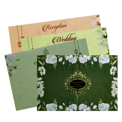 Dark Green Padded Marriage Invitation Card-KRB8230