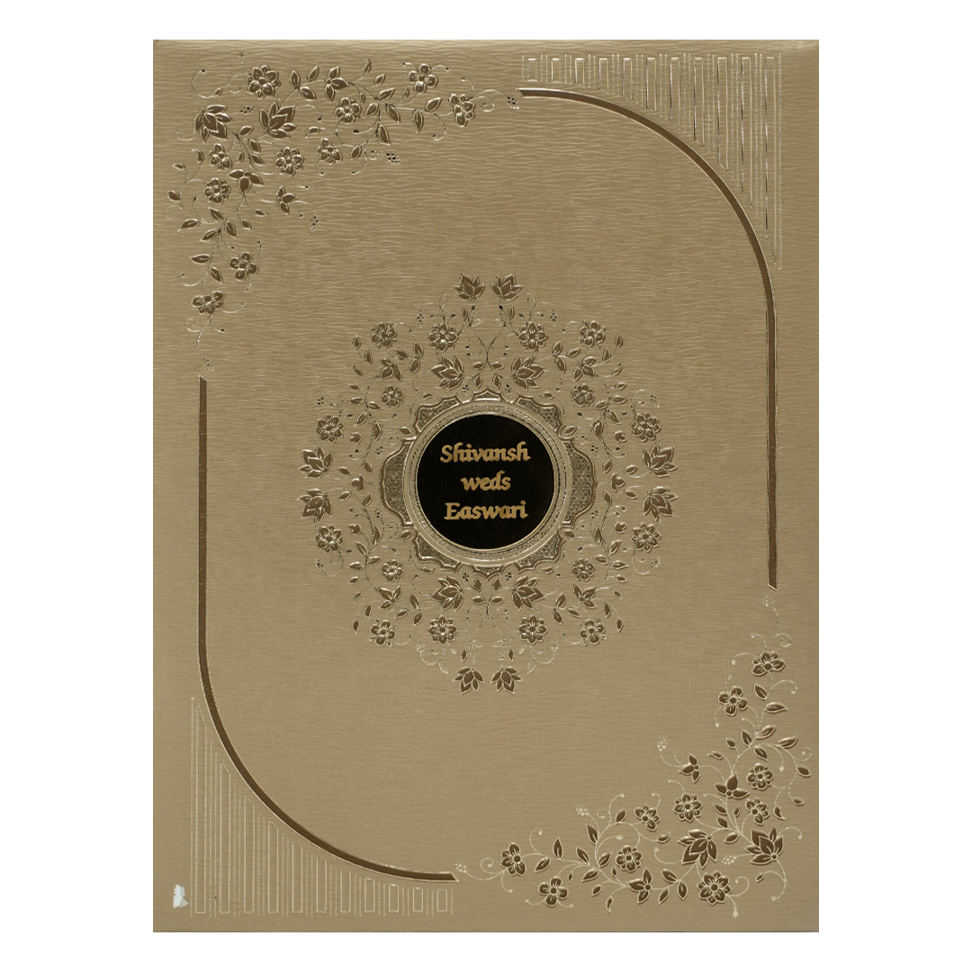 Check out Gold Floral Border Padded Wedding Card at best price. ✅WhatsApp Support ✅Express Delivery.