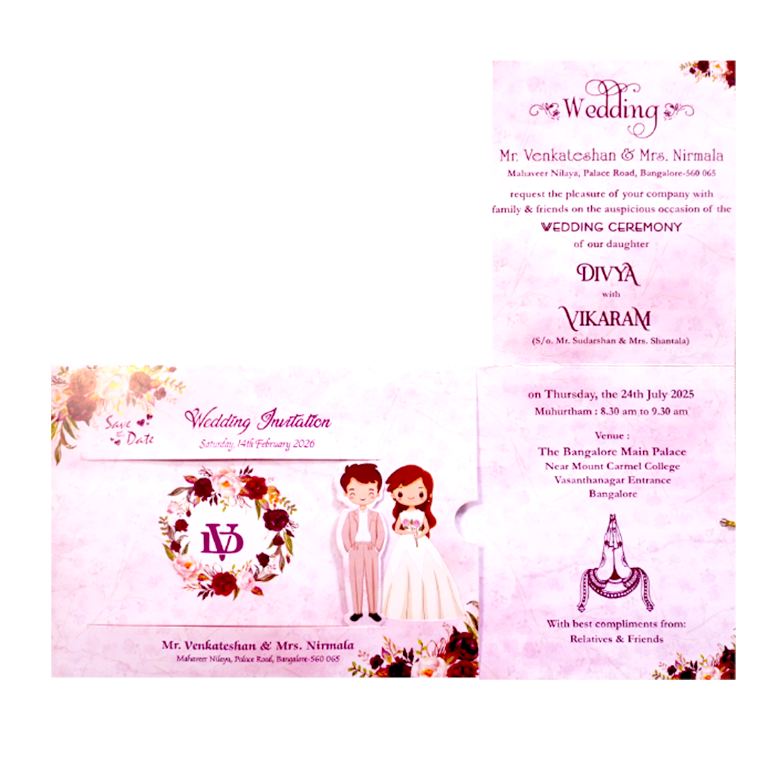 Pink Floral Slide Invitation Card-KNKSP756