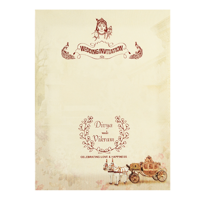 Beige Ganesha Floral Padded Wedding Card-KNPO9535C