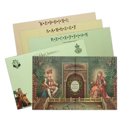 Check out Green Royal Couple Padded Wedding Card at best price.✅WhatsApp Support ✅Express Delivery.|King of cards.
