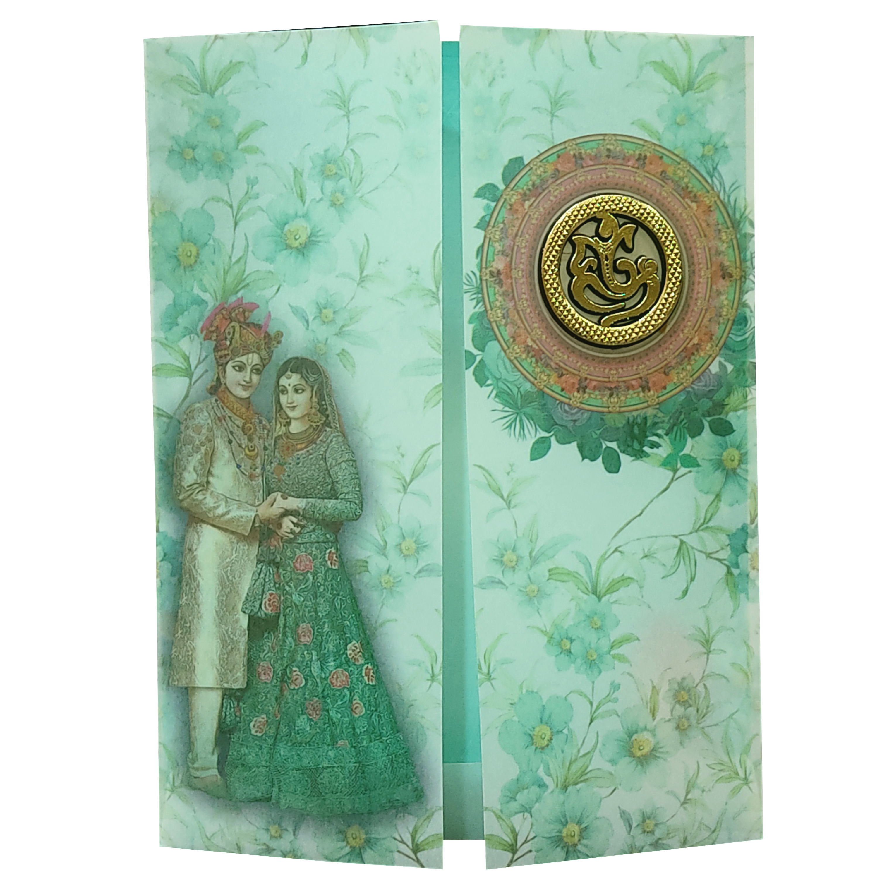 Green Bride Groom Tracing Wedding Card-KNK9702G