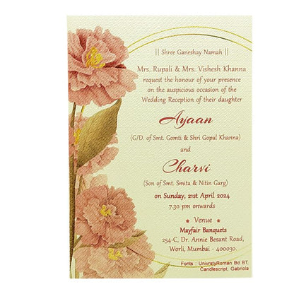 Cream Pink Floral Single Sheet Invitation Card-King of Cards