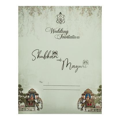 Green Elephant Baraat Wedding Card-KSH73300