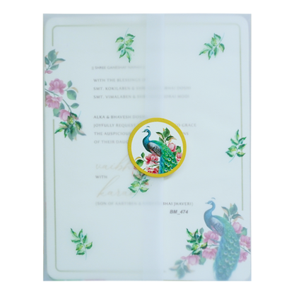 White Tracing Sheet Peacock Wedding Card-KBM04740