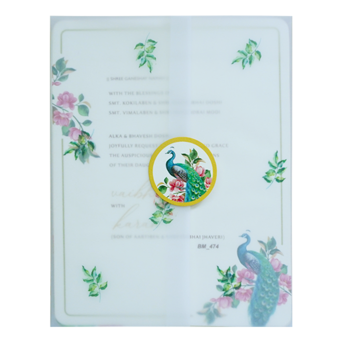 White Tracing Sheet Peacock Wedding Card-King of Cards