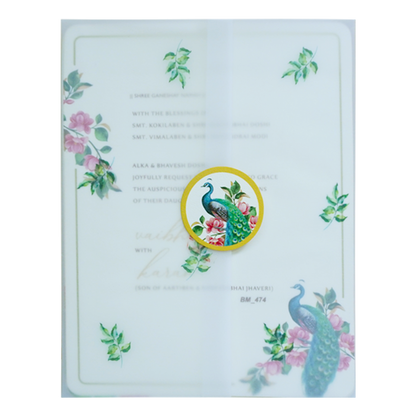 White Tracing Sheet Peacock Wedding Card-King of Cards