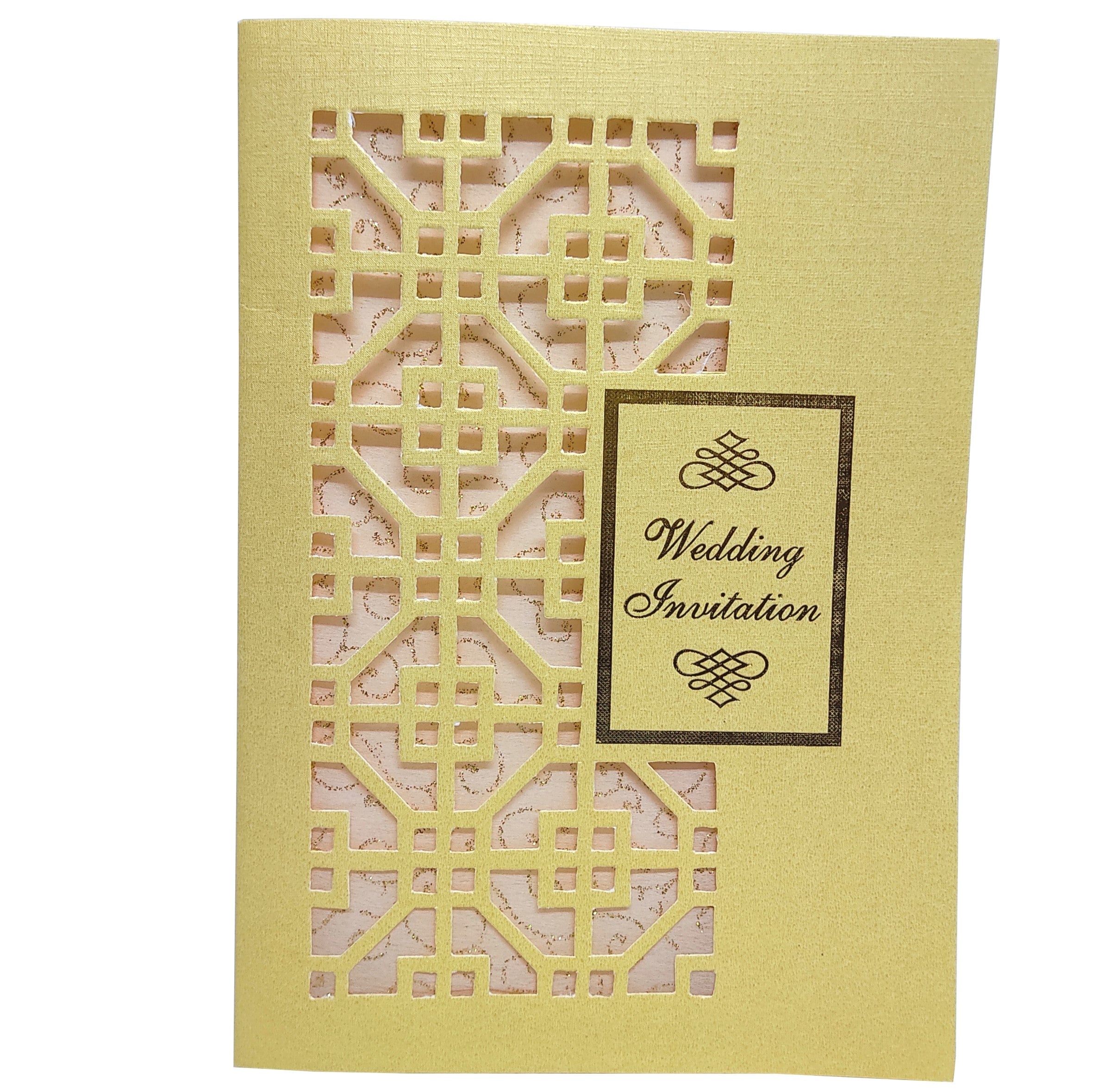Gold Metallic Die Cut With Pink Wolly Invitation Card-KNCW19GI