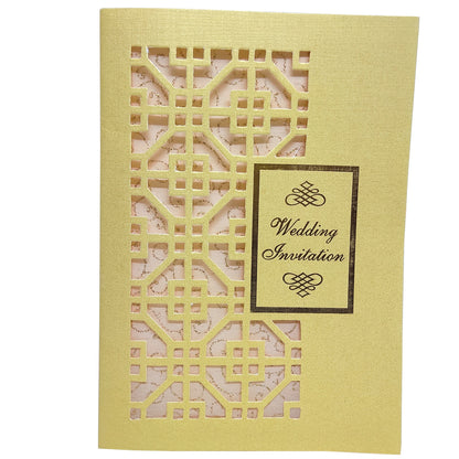 Gold Metallic Die Cut With Pink Wolly Invitation Card-KNCW19GI