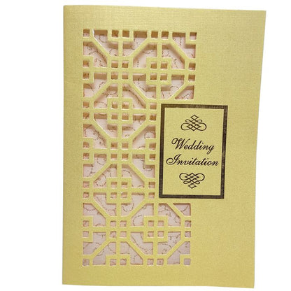 Gold Metallic Die Cut With Pink Wolly Invitation Card-KNCW19GI-King of Cards