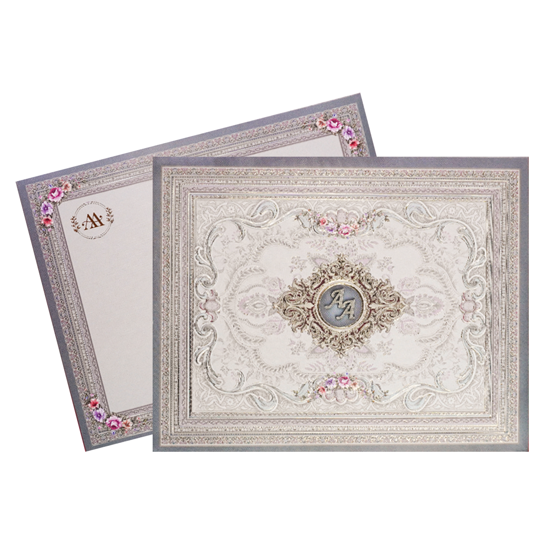 Grey Baroque Floral Padded Wedding Card-ksi63970