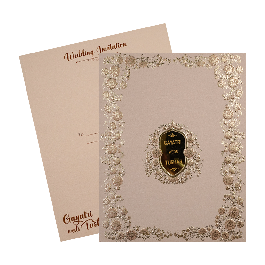 Cream Gold Floral Embossed Wedding Card-KSI64040