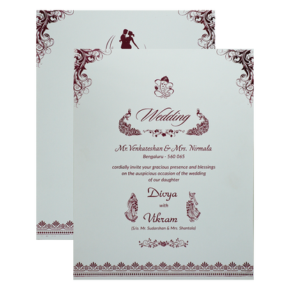 White Textured Floral Band Wedding Card-KNCS8516W