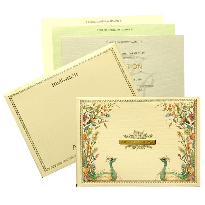 Cream Peacock Padded Invitation Card-King of Cards