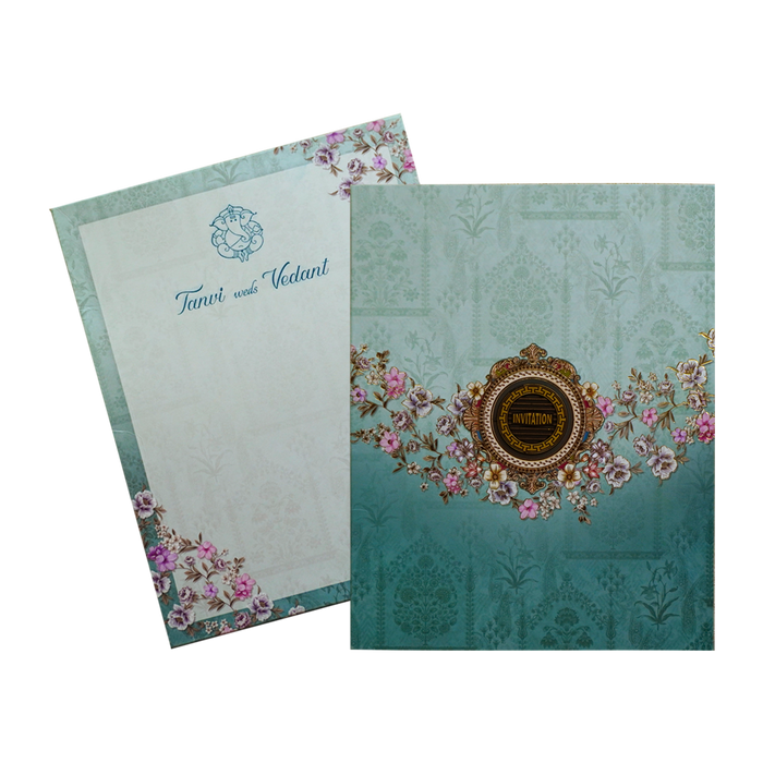 Blue Floral Box Invitation Card-King of Cards