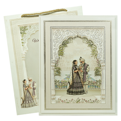 White Arch Couple Wedding Invitation Box-KMMEX8300