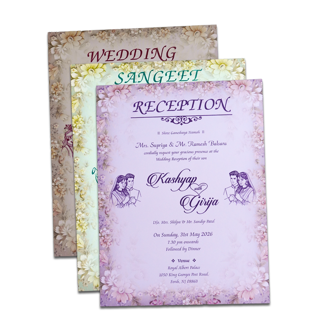 Cream Floral Padded Wedding Card-KSH72430