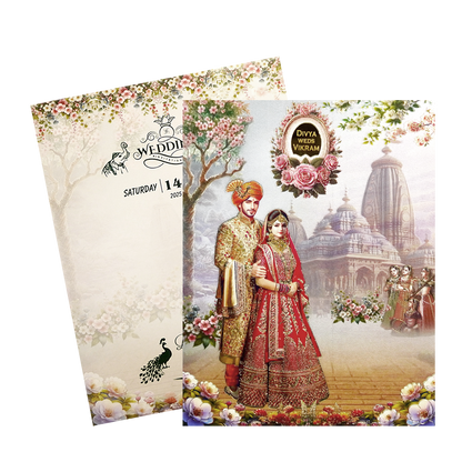 Grey Royal Bride Groom Box Wedding Card-KNKN6318