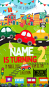 Colorful Vehicles Cars And Trains Invitation-AACAT001