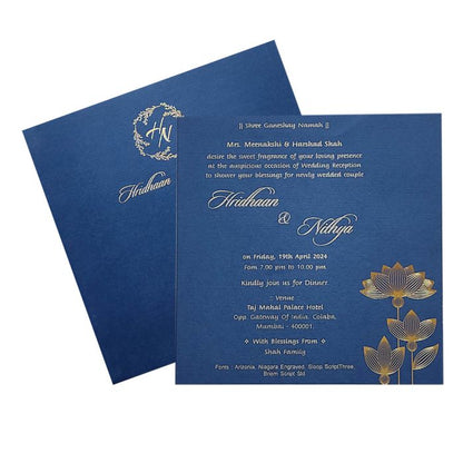Blue Floral Single Sheet Invitation Card-King of Cards