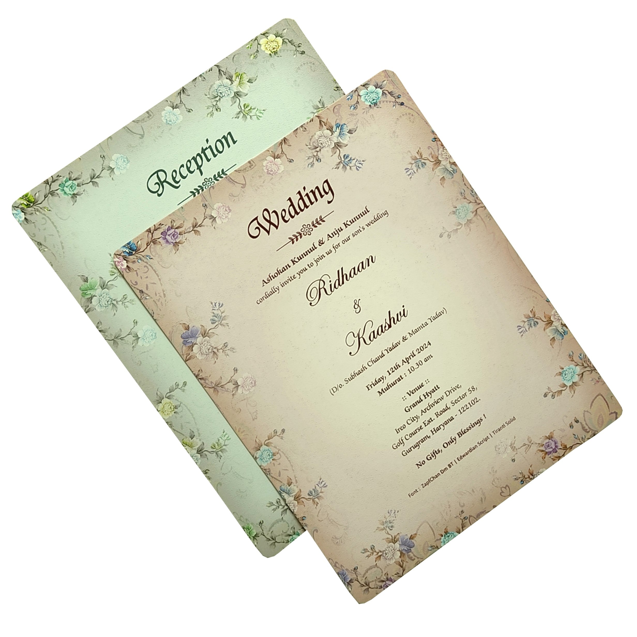 Grey Floral Wedding Invitation Card-KRC29160