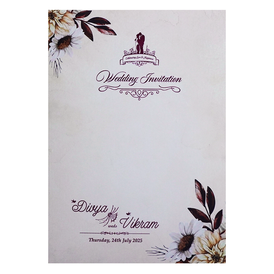 Cream Floral Wedding Card-KNKS553C