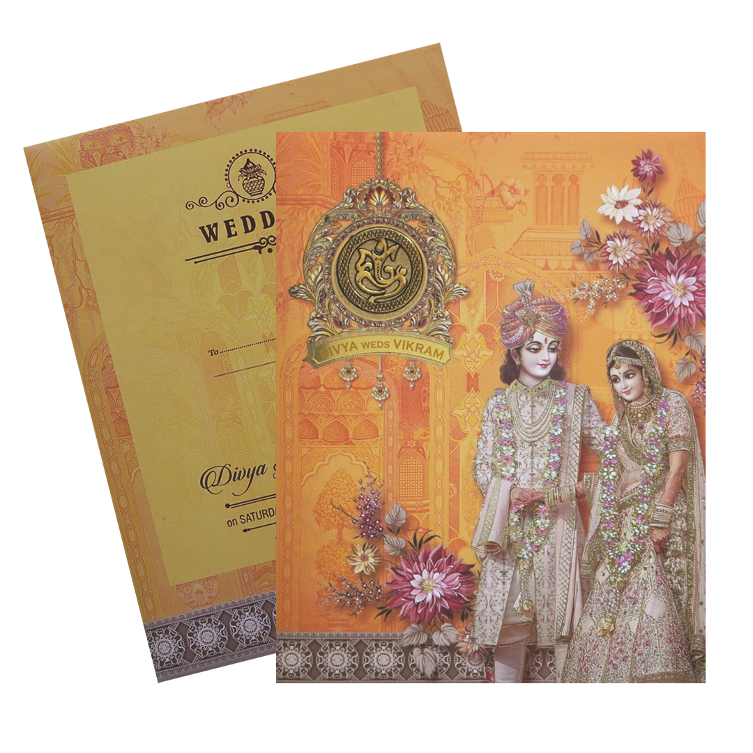 Orange Bride Groom Invitation Card-KNKJ1114