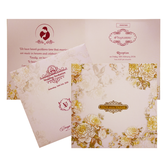 Berry Pink Floral Offset Print Invitation With Name Plate-KNKBY5406-King of Cards