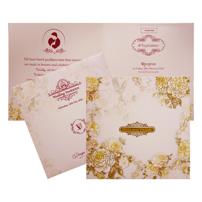 Berry Pink Floral Offset Print Invitation With Name Plate-KNKBY5406-King of Cards