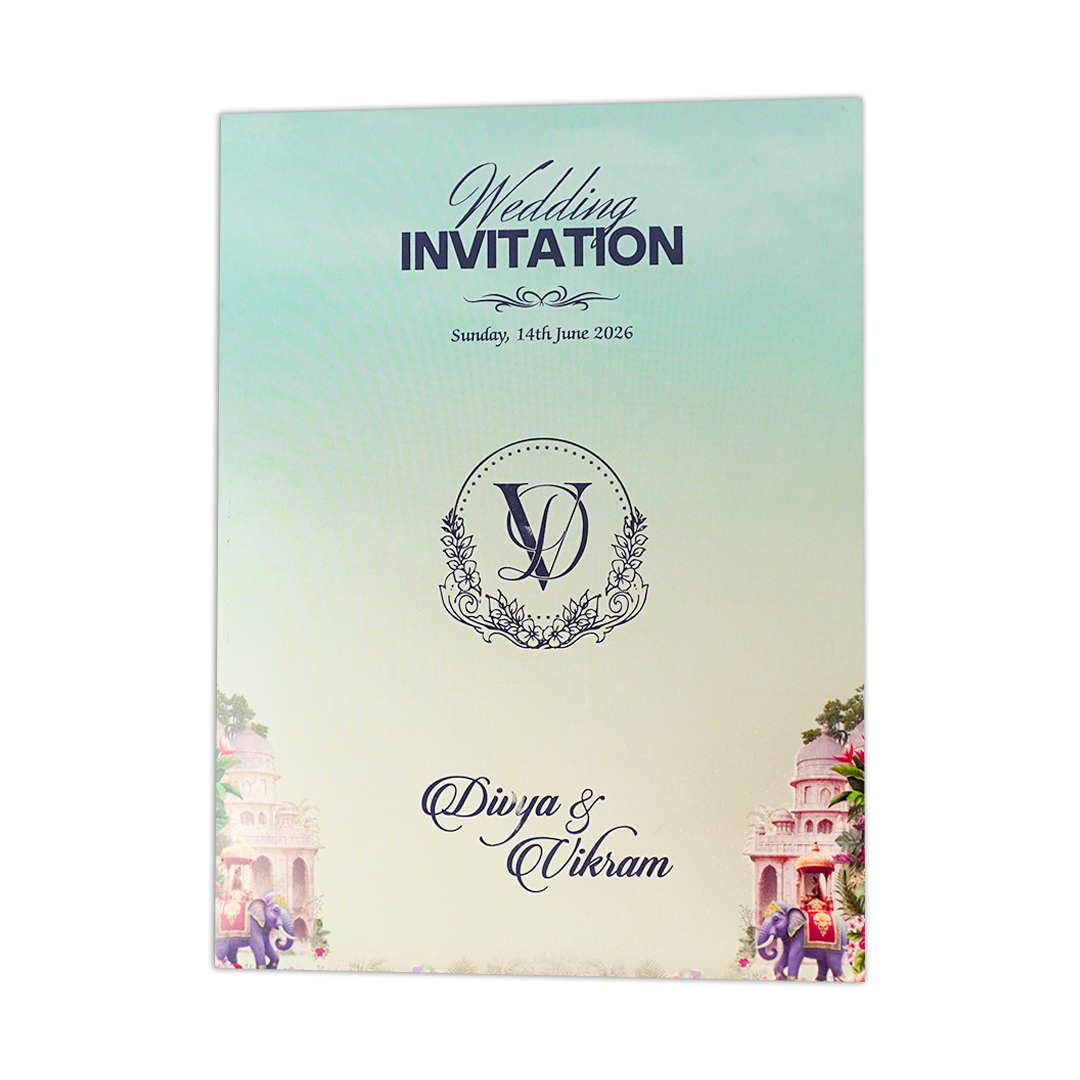 Royal Elephant Gatefold Padded Wedding Card-KNPS8605C