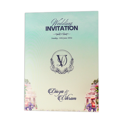 Royal Elephant Gatefold Padded Wedding Card-KNPS8605C