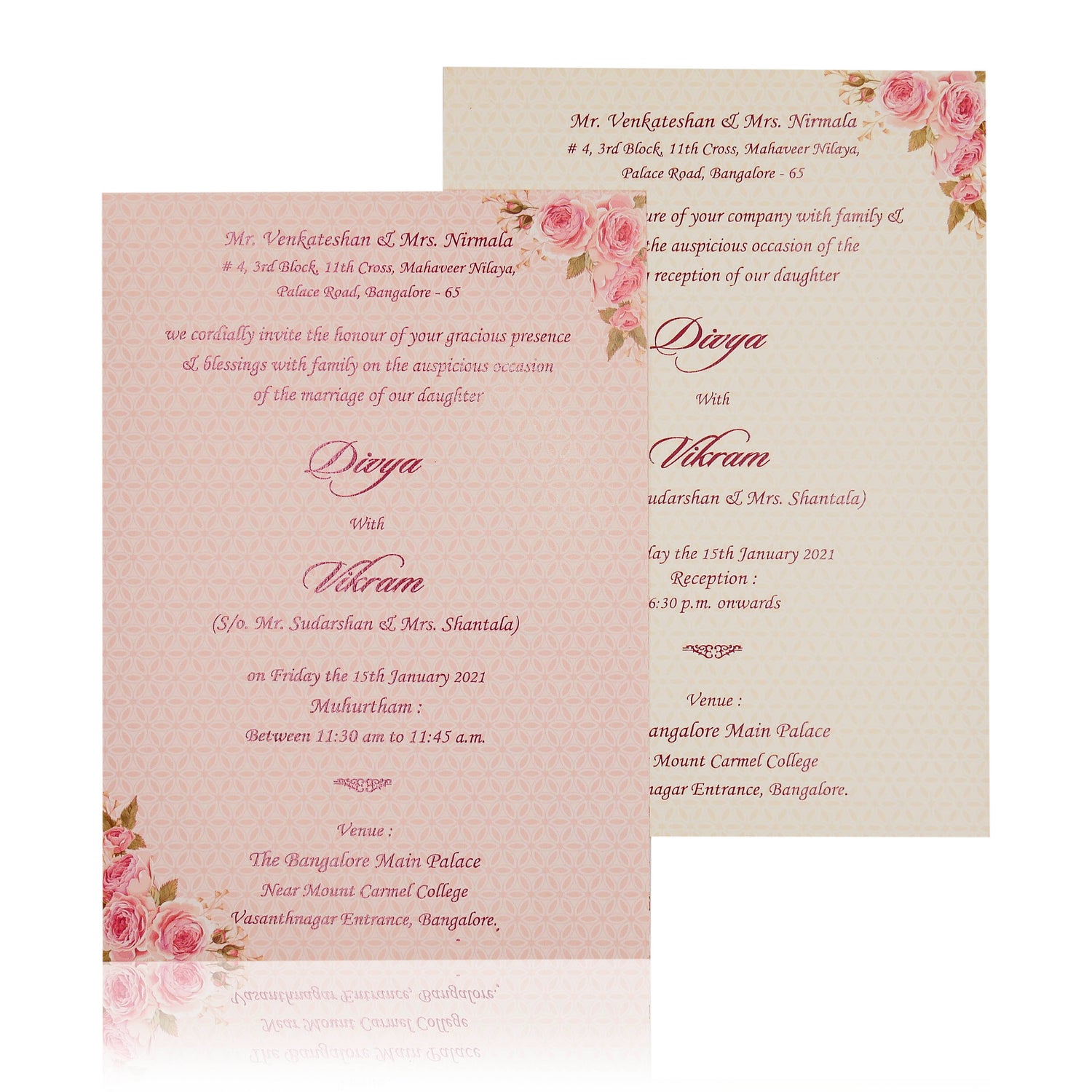 Pink Floral Design In Horizontal Pattern Invitation Card-KNBT2060