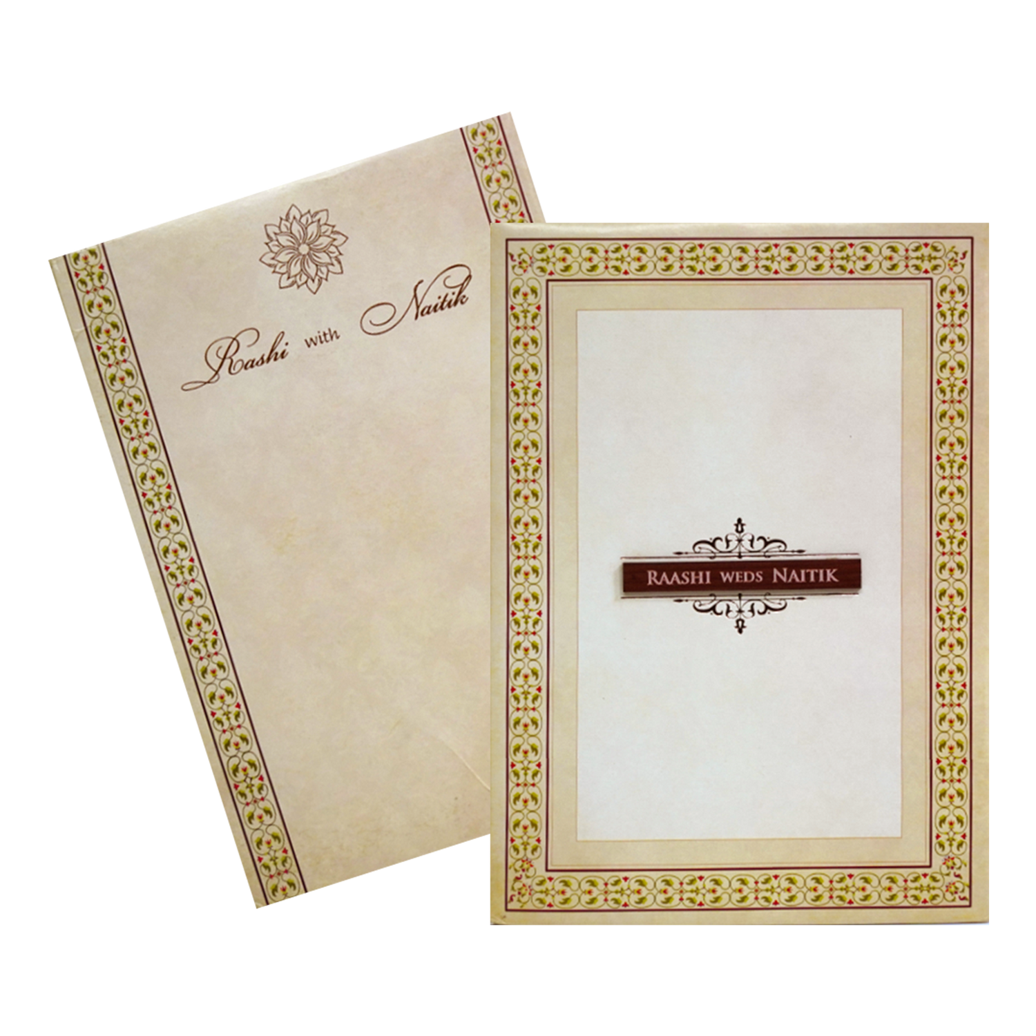 Cream floral Nameplate Padded Invitation Card-KRC30610