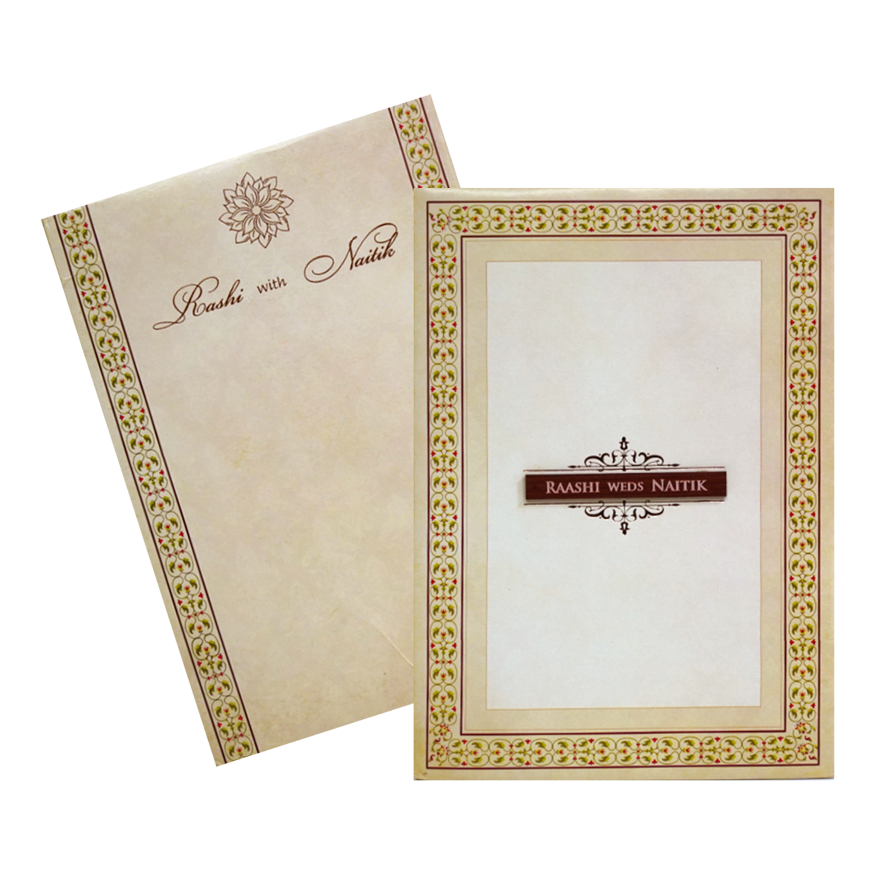 Cream floral Nameplate Padded Invitation Card-KRC30610