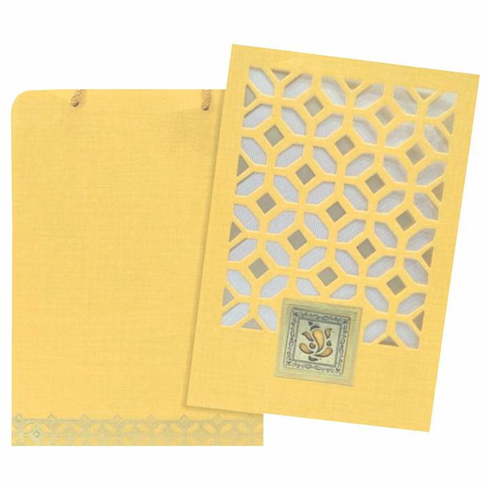 Bright Orange Shading With Ganesha Theme Bag Type Wedding Card-King of Cards