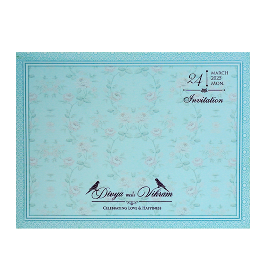 Blue Floral MDF Wedding Card Design-KNKO7602