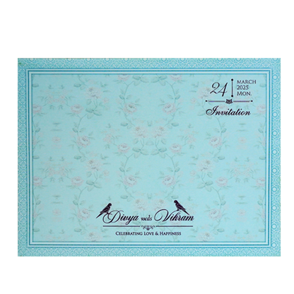Blue Floral MDF Wedding Card Design-KNKO7602