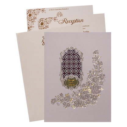 Check out Cream Gold Floral Jaali Padded Wedding Card at best price.✅WhatsApp Support ✅Express Delivery.|King of cards.