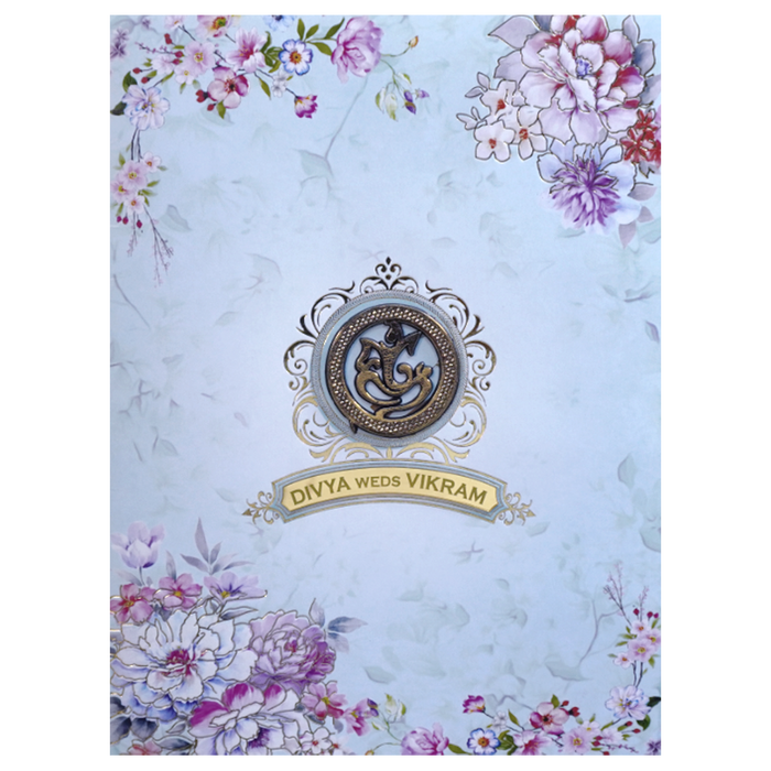Sky Blue Classic Floral Design With Name Plate-KNKC4055-King of Cards