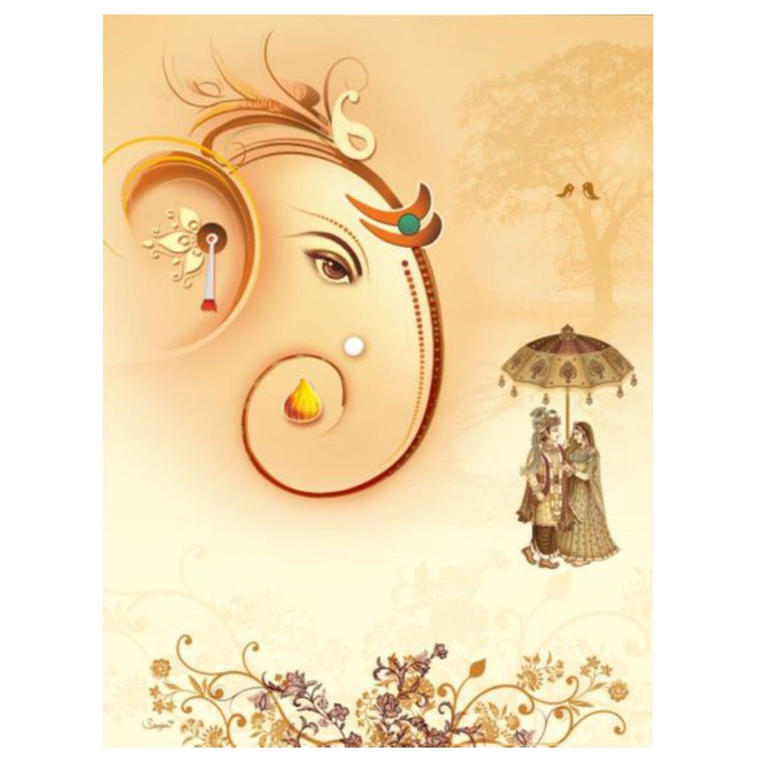 Royal Ganesha Cream Color Wedding Card - KNJB4026