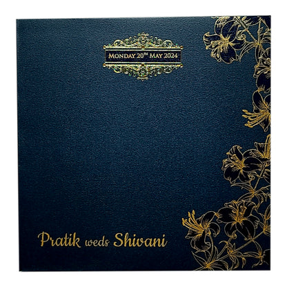 Blue Floral Nameplate Door Invitation Card-KPR05520