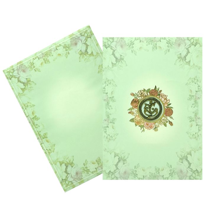 Pastel Green Floral Offset Wedding Card With Ganesha Sticker-KNCP253G-King of Cards
